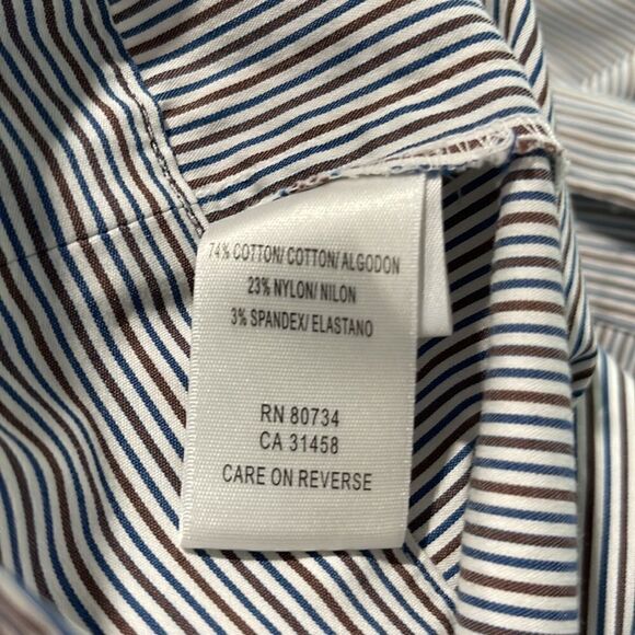 𝅺BCBGMAXAZRIA Striped Peplum Split Neck Top Sz S - Picture 14 of 15